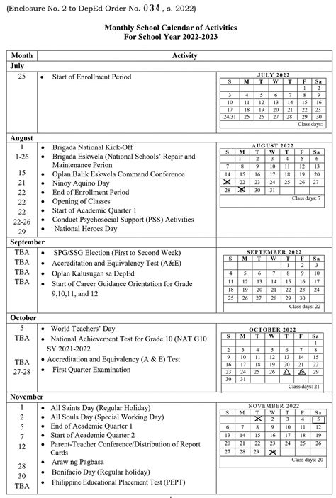 deped calendar  activities