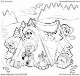 Camping Kids Coloring Clipart Outline Illustration Group Royalty Visekart Rf sketch template