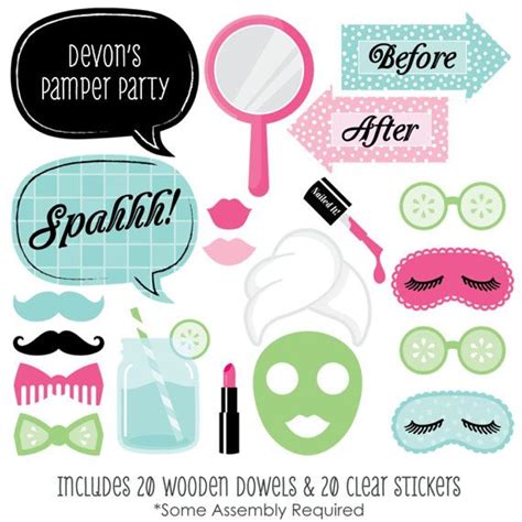 pc spa day spa party photo booth prop kit  mustache etsy