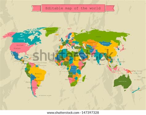 Editable World Map All Countries Vector Stock Vector