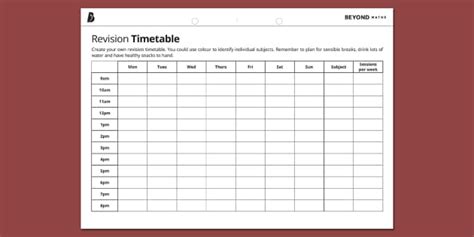 gcse revision exam timetable template secondary education