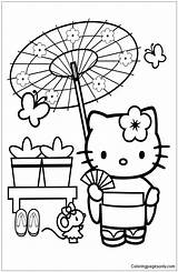 Coloring Kitty Hello Pages Japanese Japan Kimono Anime Color Kids Cherry Blossom Drawing Dragon Sheets Tree Getcolorings Map Print Online sketch template