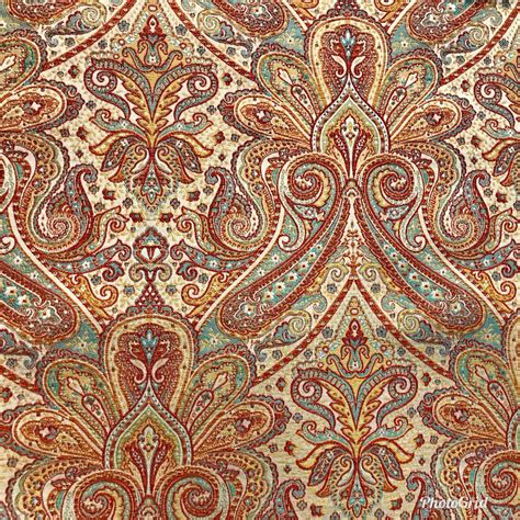swatch    antique inspired paisley brocade satin fabric upholstery www