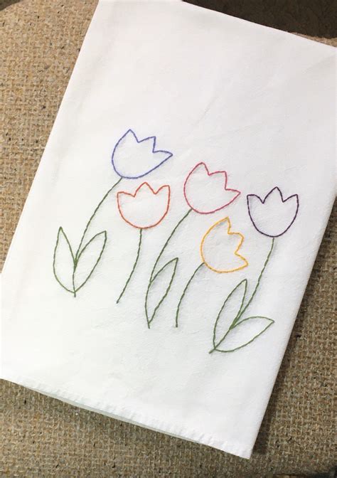 spring tulip tea towel  cute tulips    smile hand