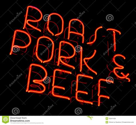roast pork and beef old neon light store sign royalty free stock image image 33241426