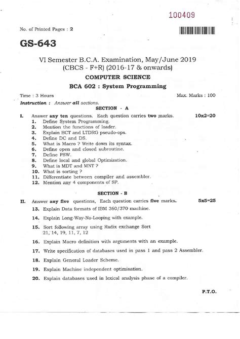 system programming question paper  prepare  exam  bachelor