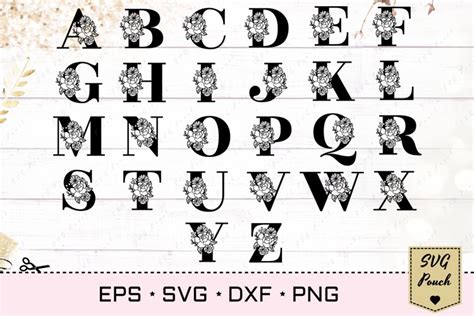 full alphabet floral monogram font initial svg