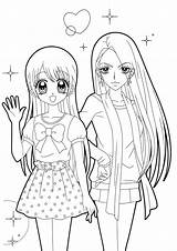 Girls Two Coloring Pages Anime Color Printable Print Getcolorings sketch template