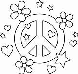 Peace Sign Pages Colorable Hearts Coloring Colouring Flower Hippie Para sketch template