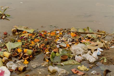 water pollution due  dumping  garbage stock photo image