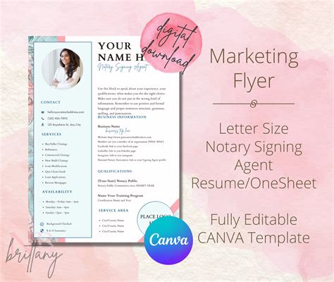 notary marketing resume template etsy