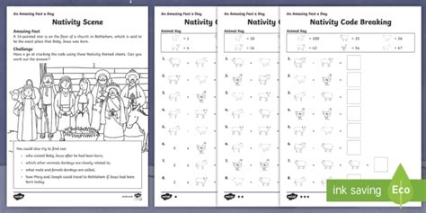 nativity code breaking worksheet worksheets amazing fact   day