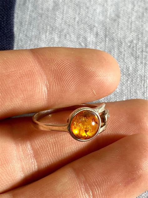 natural amber ring   sterling silver  cubic zirconia etsy uk