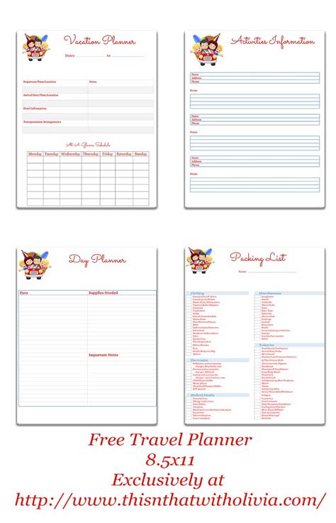 printable vacation planner vacation