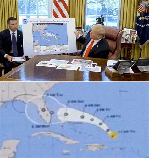 trump shows  fake hurricane map altered   sharpie inspires funny reactions