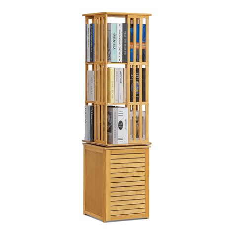 monibloom bamboo  tiers swivel bookcase  door display storage bookshelf natural  home