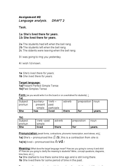 assignment  language analysis perfect grammar grammatical tense