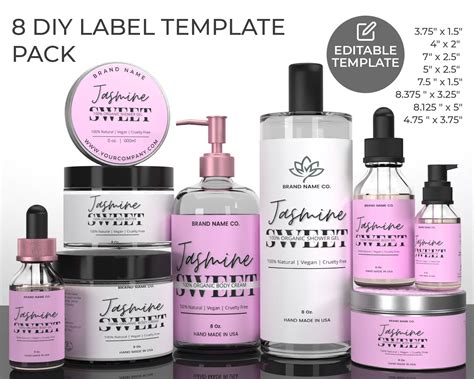 editable cosmetic label template custom skincare product etsy