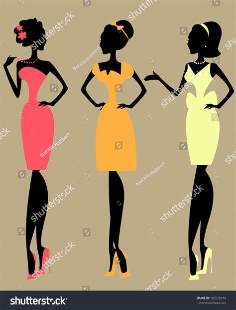 silhouettes 3 women vintage fashion 1950s stock vector 105536918 shutterstock