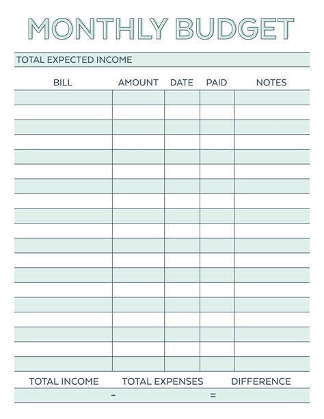 monthly budget spreadsheet  printable monthly budget
