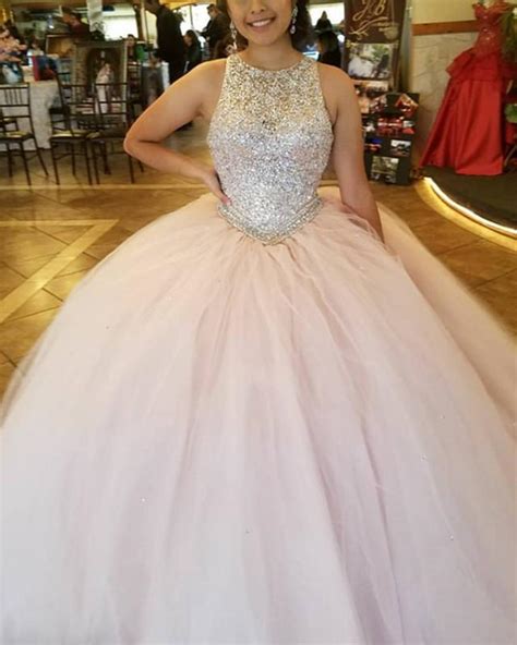 Stunning Sequins Beaded Keyhole Back Tulle Ball Gowns