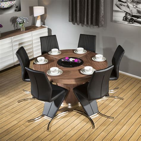 modern mm  walnut dining table  beautiful black  chairs ebay