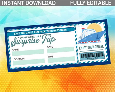 printable cruise ticket cruise boarding pass cruise surprise etsy