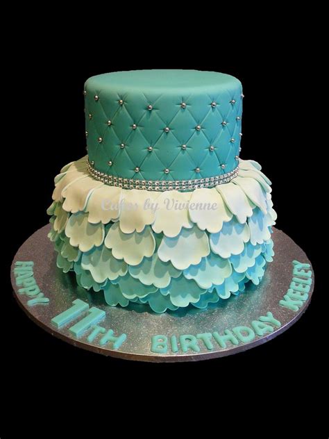 turquoise ombre ruffle  quilted birthday cake birthday cake girls