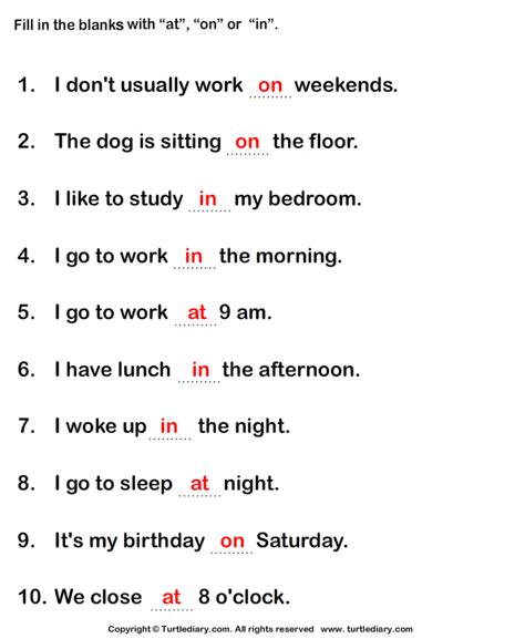 prepositions    worksheet turtle diary