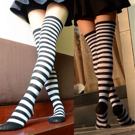 fashion sexy women girl thigh high striped over the knee socks cotton stockings ebay