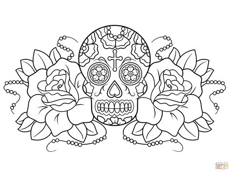 luxe coloriage sugar skull avec des fleur  collections de
