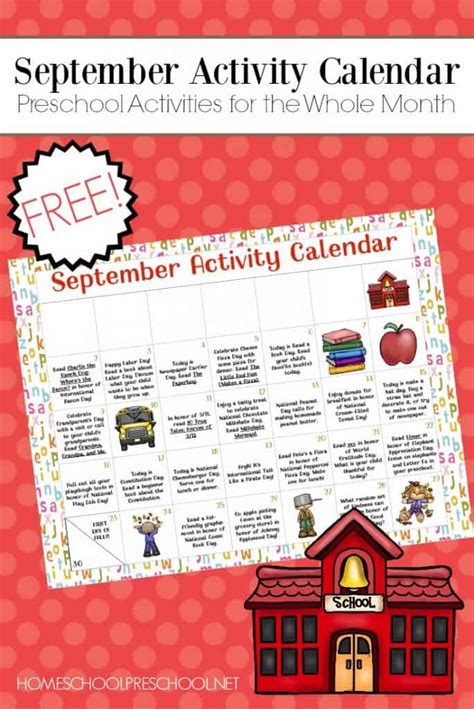 printable preschool activity calendar  september