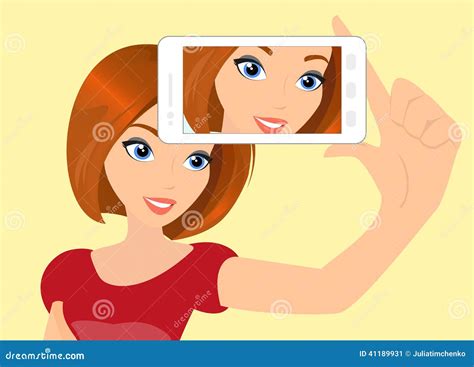 redhair girl is taking selfie stock vector illustration of selfie