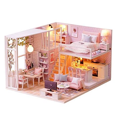 Decdeal Diy Miniature Dollhouse Kit 3d Pink Wooden House Room Toy