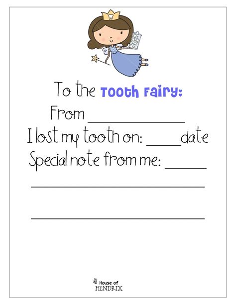 tooth fairy printable note