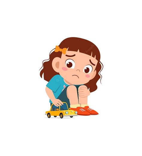 Premium Vector Cute Girl Play Toy Car Alone And Feel Sad