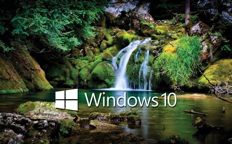 Windows 10 White Text Logo Over The Waterfall Wallpaper