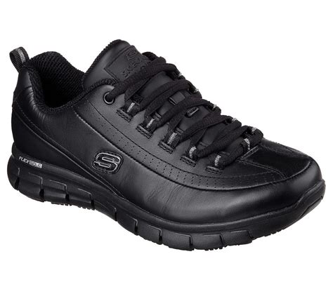 wide width black skechers shoes women memory foam work slip
