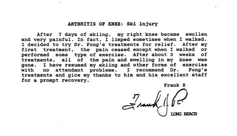 patient letter knee pain swelling east west wellness medical center