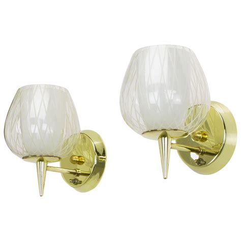 Pair Of Vintage Lightolier Alabaster And Brass Deco Revival Sconces At