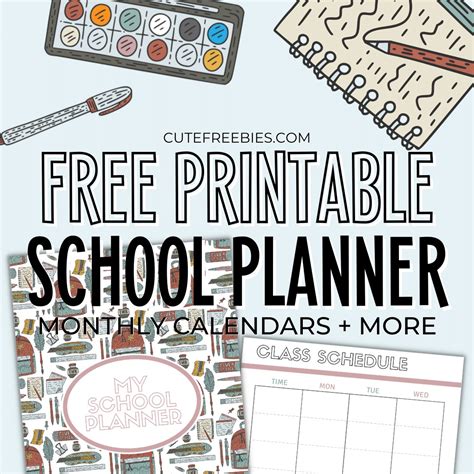 printable school planner template cute freebies