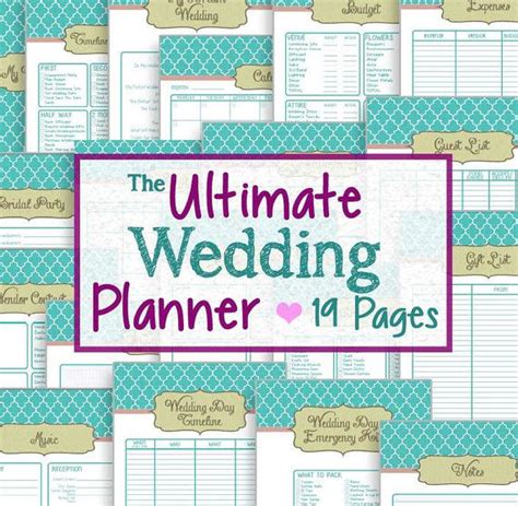 wedding planner  printable pages instant downloadable etsy
