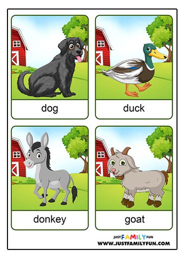 printable farm animals flashcards  family fun