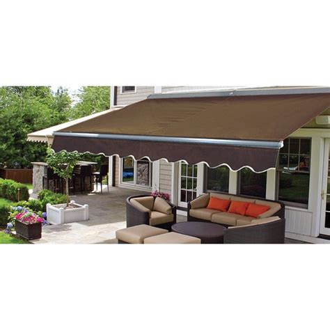 aleko motorized sunshade  cassette retractable patio deck awning  ft brown color