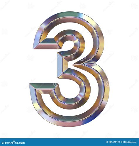 chrome font  colorful reflections number    stock