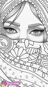 Colouring Colorier Printable Zeichnen Ausmalen Drawings Hijab Kunst Rostros Mujeres Colorare Relaxing Anti Gesichter Zentangle Traditionelle Umrisszeichnungen Kunstzeichnungen Bleistift Gesicht sketch template