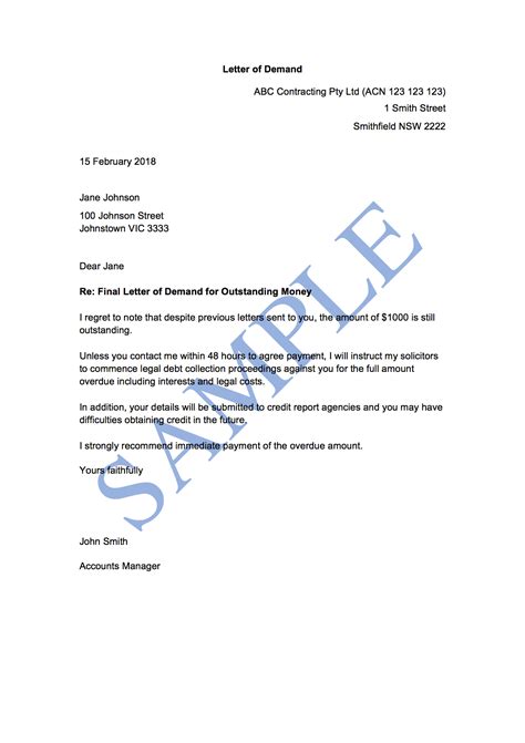 sample final demand letter  payment  document template