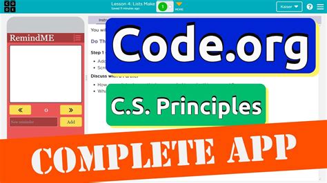 codeorg lesson  lists   reminder app tutorial  answers unit  cs principles