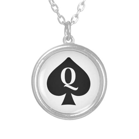queen of spades silver plated necklace