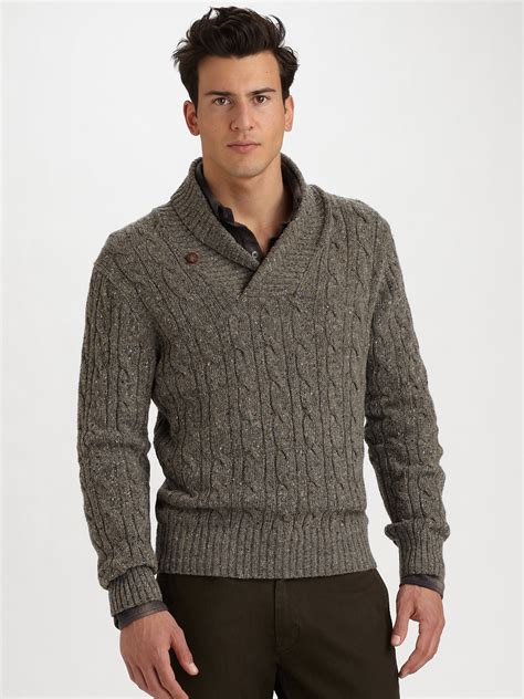 vince tweeded shawl collar sweater  brown  men lyst